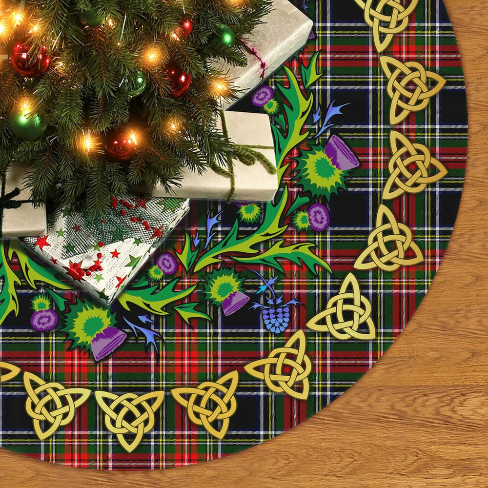 Scottish Stewart Black Tartan Thistle Celtic Knot Christmas Tree Skirt - Image 2