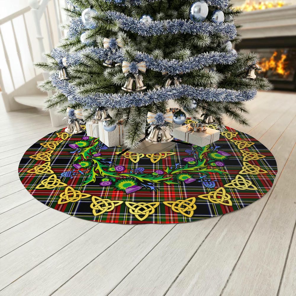 Scottish Stewart Black Tartan Thistle Celtic Knot Christmas Tree Skirt - Image 3