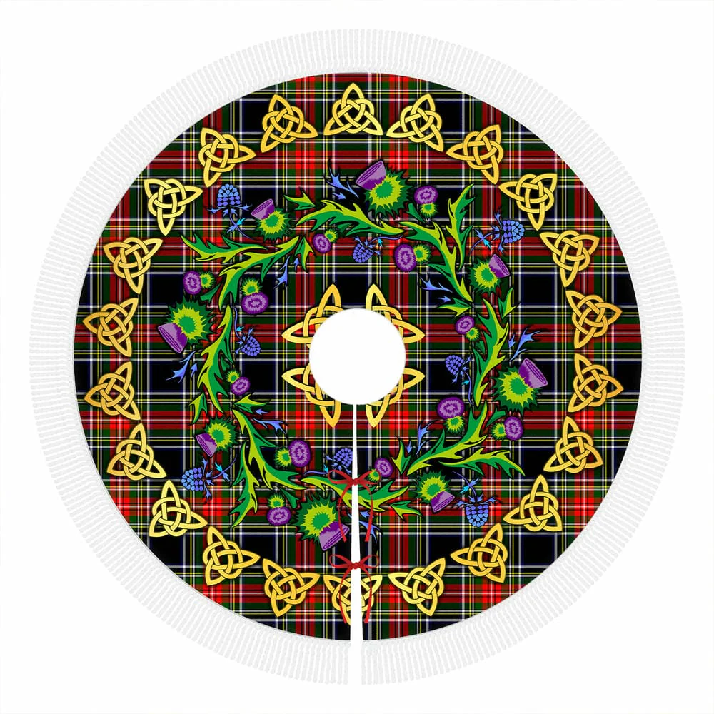 Scottish Stewart Black Tartan Thistle Celtic Knot Christmas Tree Skirt - Image 4