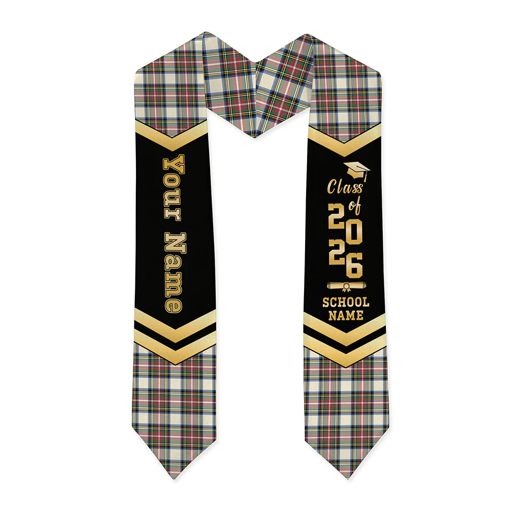 Scottish Stewart Dress Ancient Clan Badge Tartan Graduation Stole Black Gold Honor - Image 3