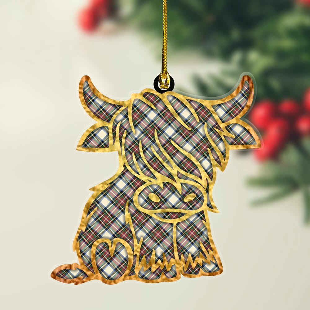 Scottish Stewart Dress Ancient Tartan Highland Cow Ornament