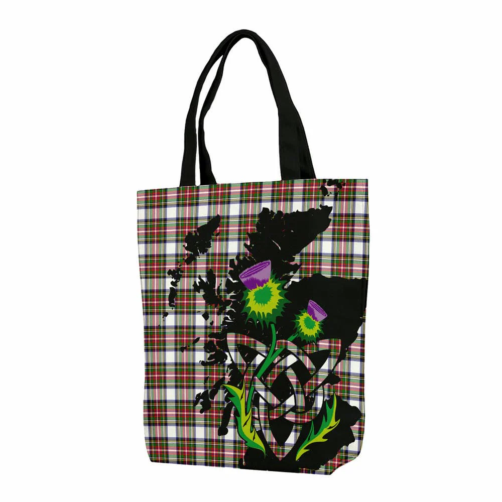 Scottish Stewart Dress Modern Tartan Canvas Bag With Shoulder Strap With Thistle
