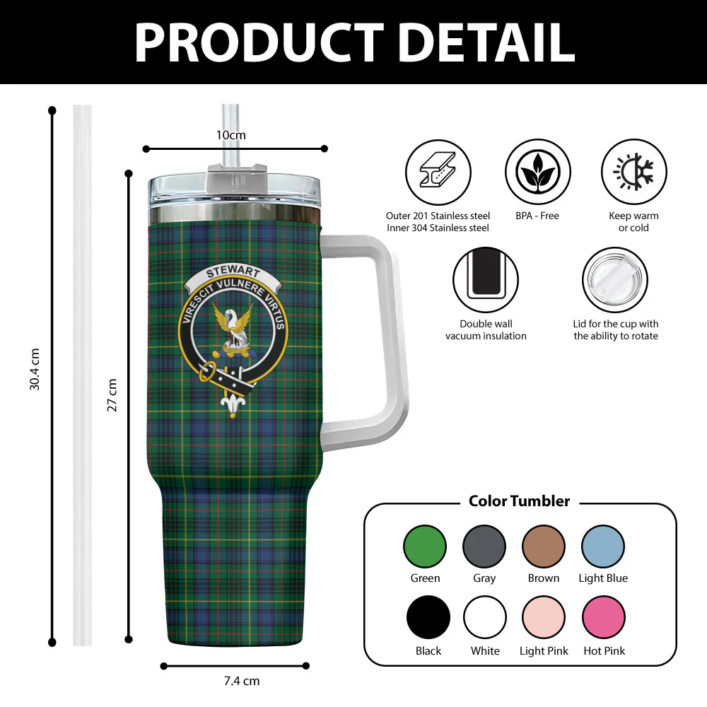 Scottish Stewart Hunting Modern Clan Badge Tartan 40oz Tumbler - Image 2