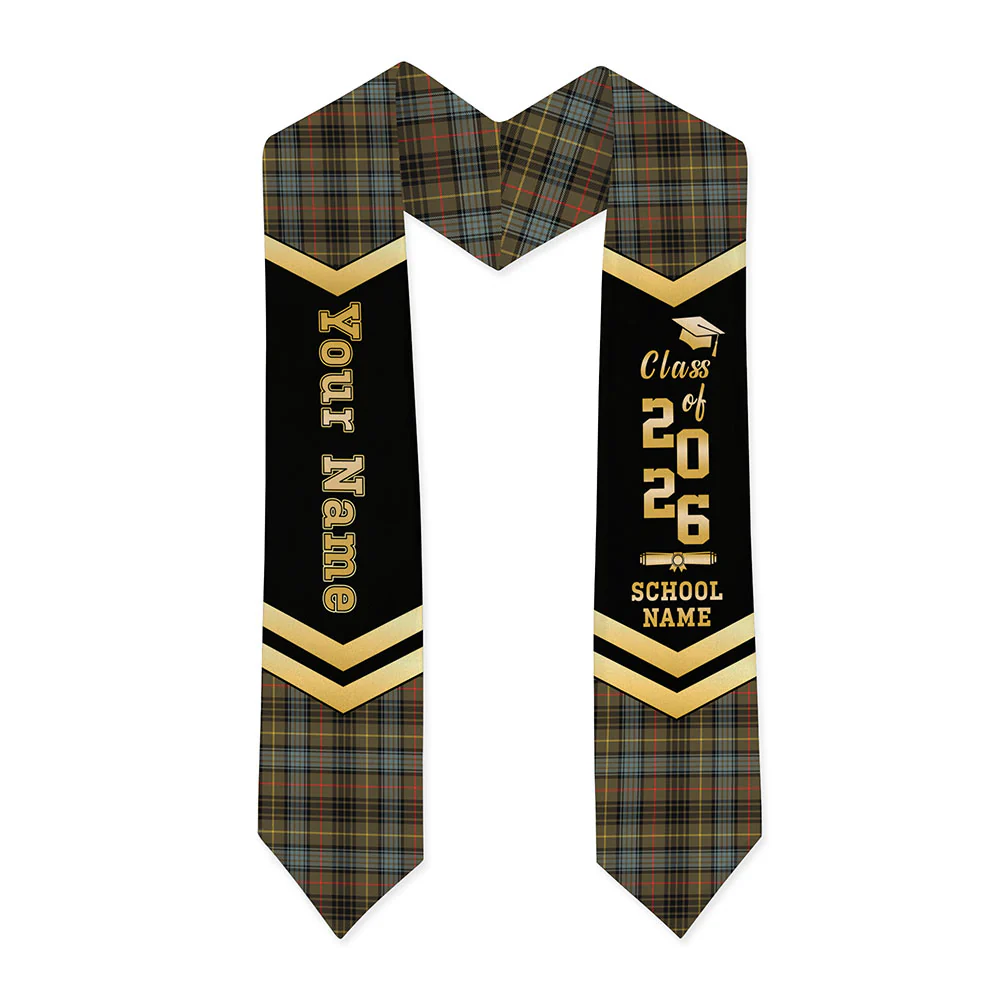Scottish Stewart Hunting Weathered Clan Badge Tartan Graduation Stole Black Gold Honor - Image 3