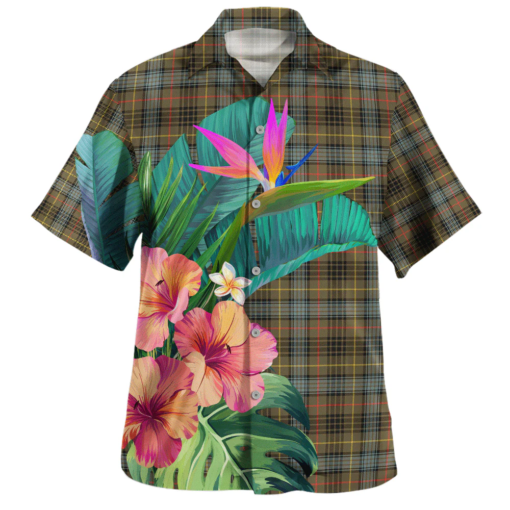 Scottish Stewart Hunting Weathered Clan Badge Tartan Hawaiian Shirt Bouquet Tropical Style - Image 2