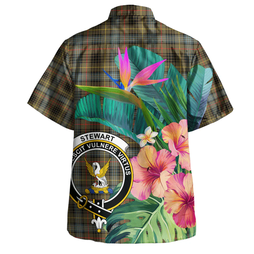 Scottish Stewart Hunting Weathered Clan Badge Tartan Hawaiian Shirt Bouquet Tropical Style - Image 3