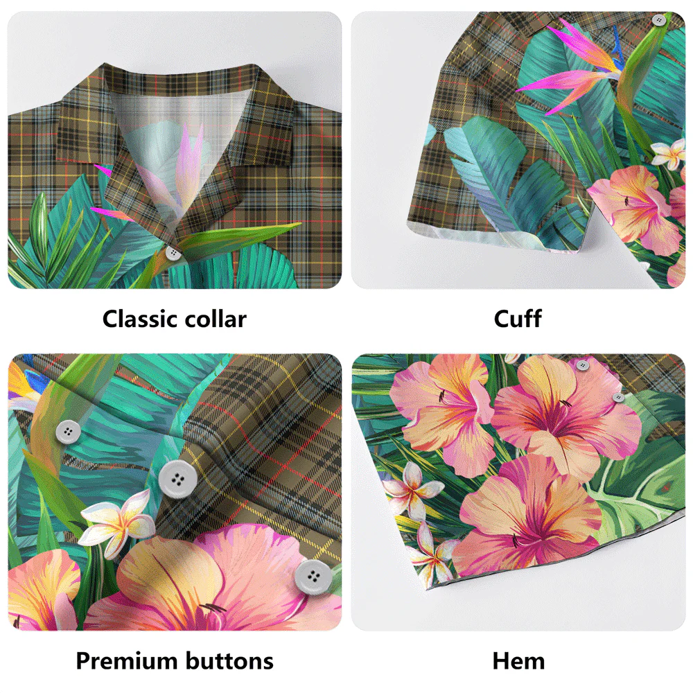Scottish Stewart Hunting Weathered Clan Badge Tartan Hawaiian Shirt Bouquet Tropical Style - Image 5