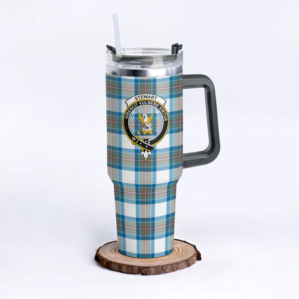Scottish Stewart Muted Blue Clan Badge Tartan 40oz Tumbler - Image 6