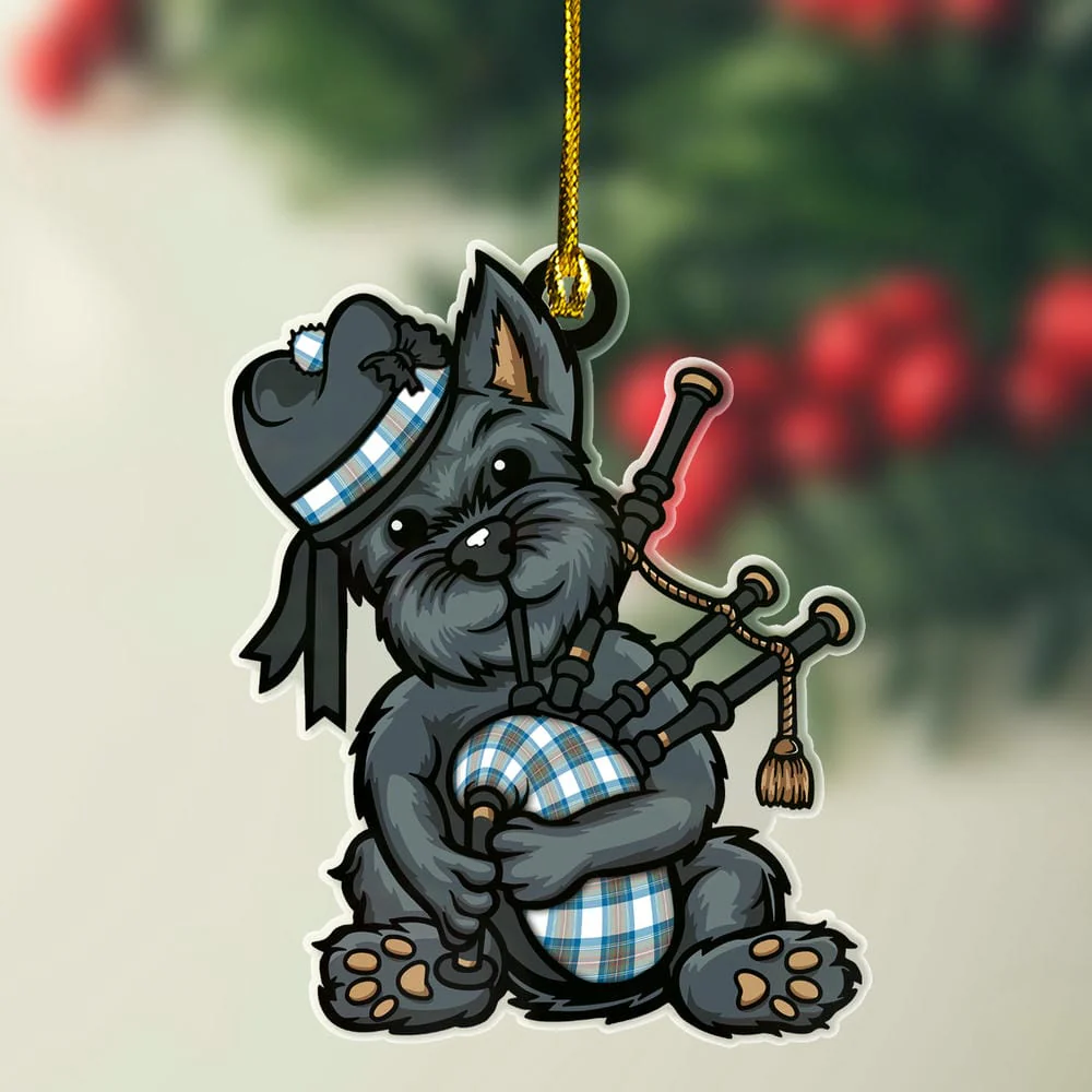 Scottish Stewart Muted Blue Tartan Ornament Scottish Terrier Plays The Bagpipes