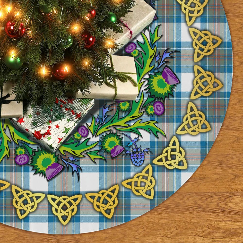 Scottish Stewart Muted Blue Tartan Thistle Celtic Knot Christmas Tree Skirt - Image 2