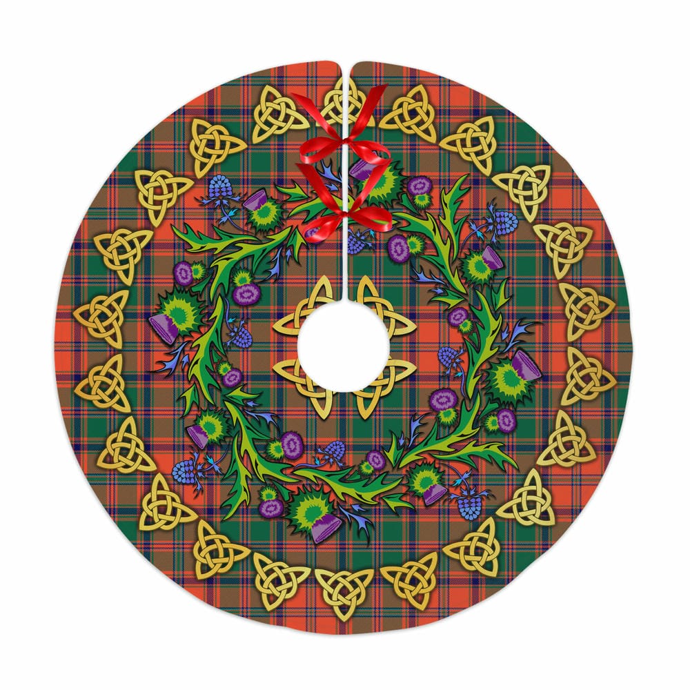 Scottish Stewart of Appin Ancient Tartan Thistle Celtic Knot Christmas Tree Skirt