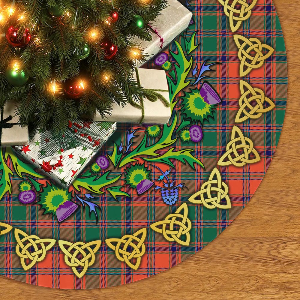 Scottish Stewart of Appin Ancient Tartan Thistle Celtic Knot Christmas Tree Skirt - Image 2