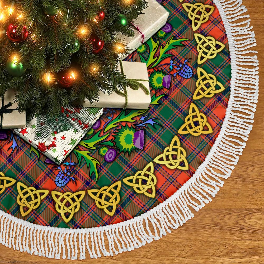 Scottish Stewart of Appin Ancient Tartan Thistle Celtic Knot Christmas Tree Skirt - Image 5