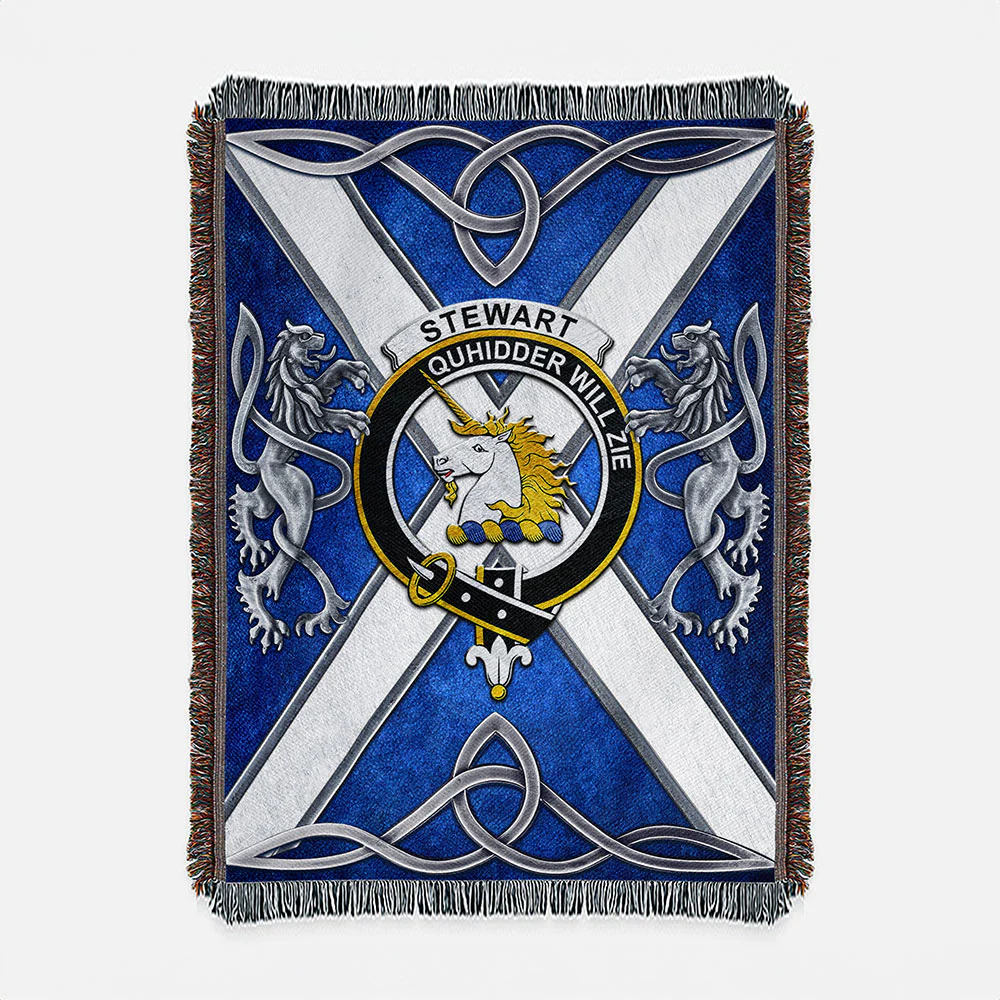 Scottish Stewart of Appin Clan Badge Woven Blanket Silver Rampant Lion Emblem