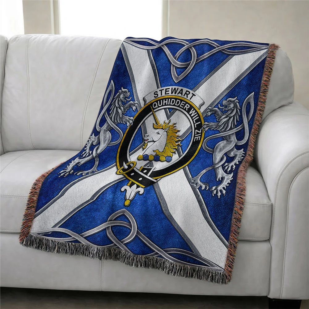 Scottish Stewart of Appin Clan Badge Woven Blanket Silver Rampant Lion Emblem - Image 3