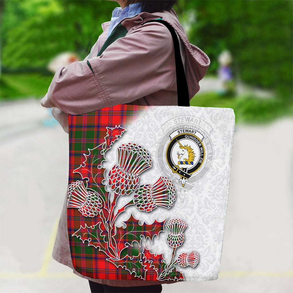 Scottish Stewart (of Appin) Clan Badge Tartan Canvas Bag With Shoulder Straps - Thistle Flowers Style - Image 2