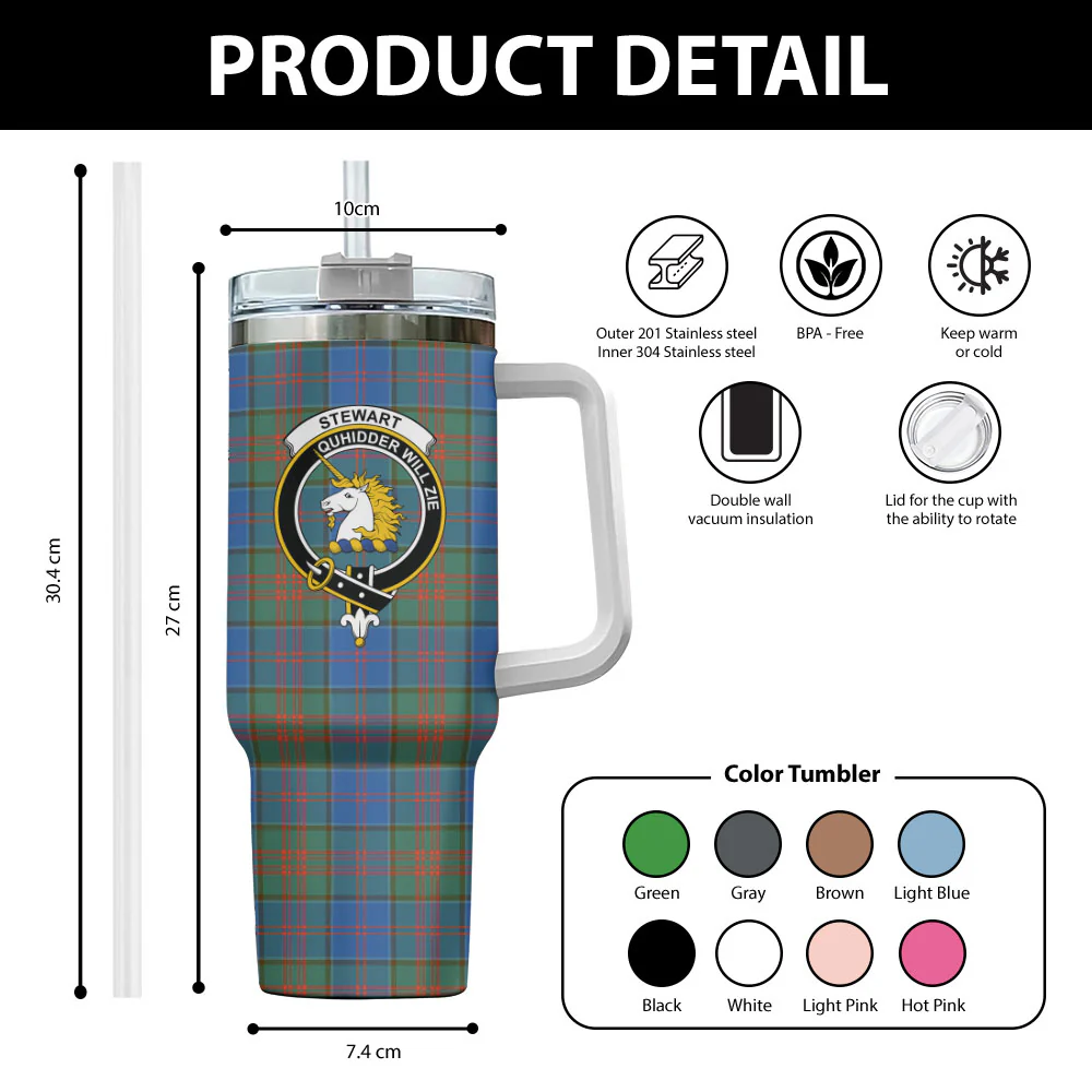 Scottish Stewart of Appin Hunting Ancient Clan Badge Tartan 40oz Tumbler - Image 2