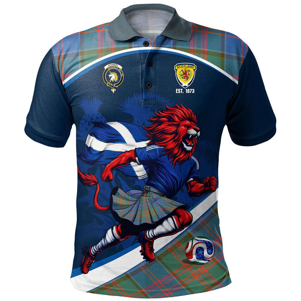 Scottish Stewart of Appin Hunting Ancient Clan Badge Tartan Polo Shirt Scotland Lion Brave Highland Spirit