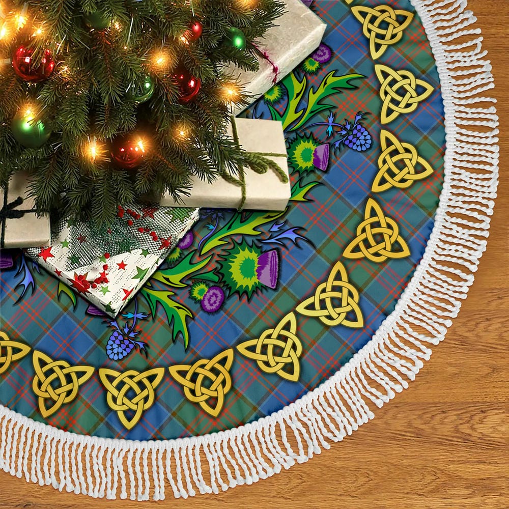 Scottish Stewart of Appin Hunting Ancient Tartan Thistle Celtic Knot Christmas Tree Skirt - Image 4