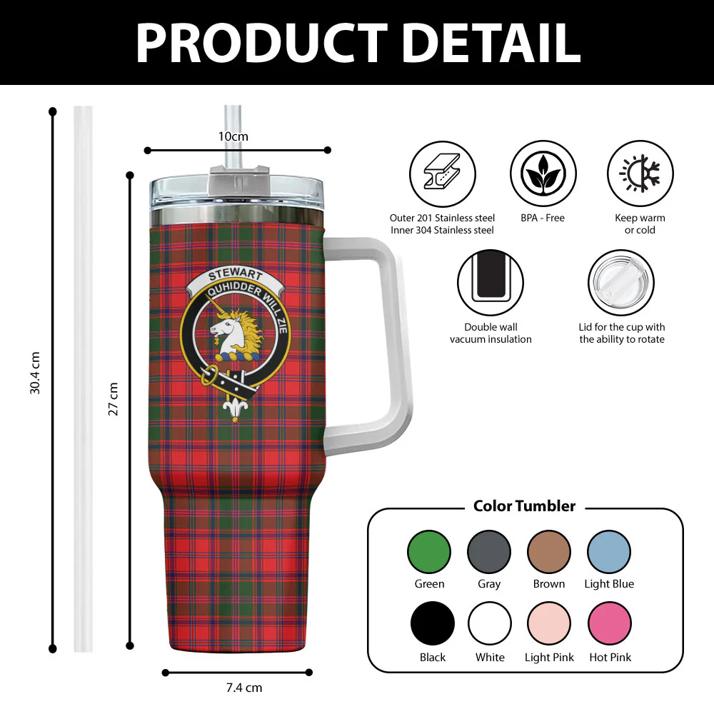 Scottish Stewart of Appin Modern Clan Badge Tartan 40oz Tumbler - Image 2