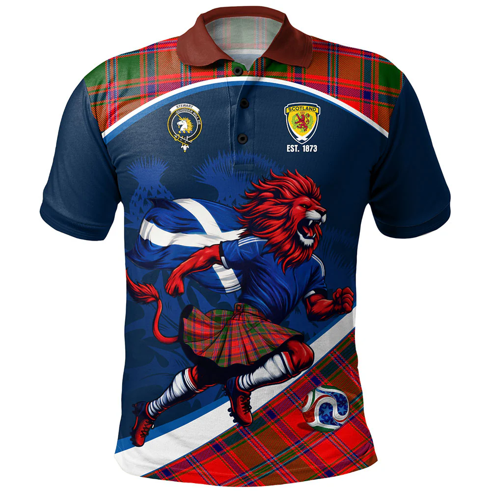 Scottish Stewart of Appin Modern Clan Badge Tartan Polo Shirt Scotland Lion Brave Highland Spirit