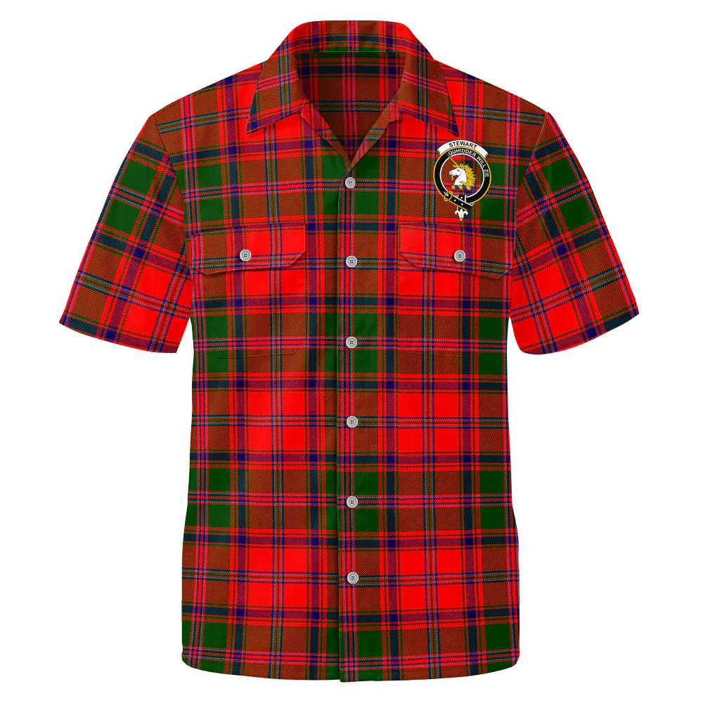 Scottish Stewart of Appin Modern Clan Badge Tartan Short Sleeve Work Shirt - Image 2