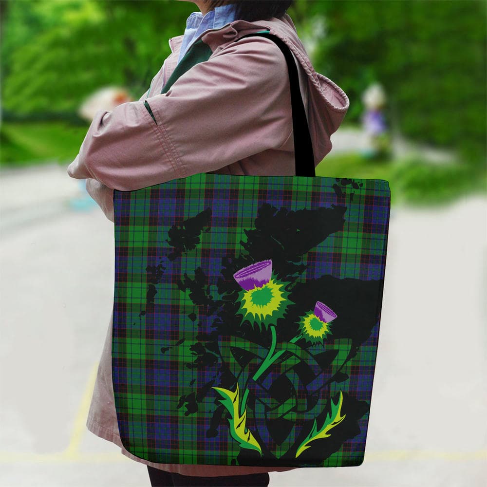 Scottish Stewart Old Modern Tartan Canvas Bag With Shoulder Strap With Thistle - Image 2