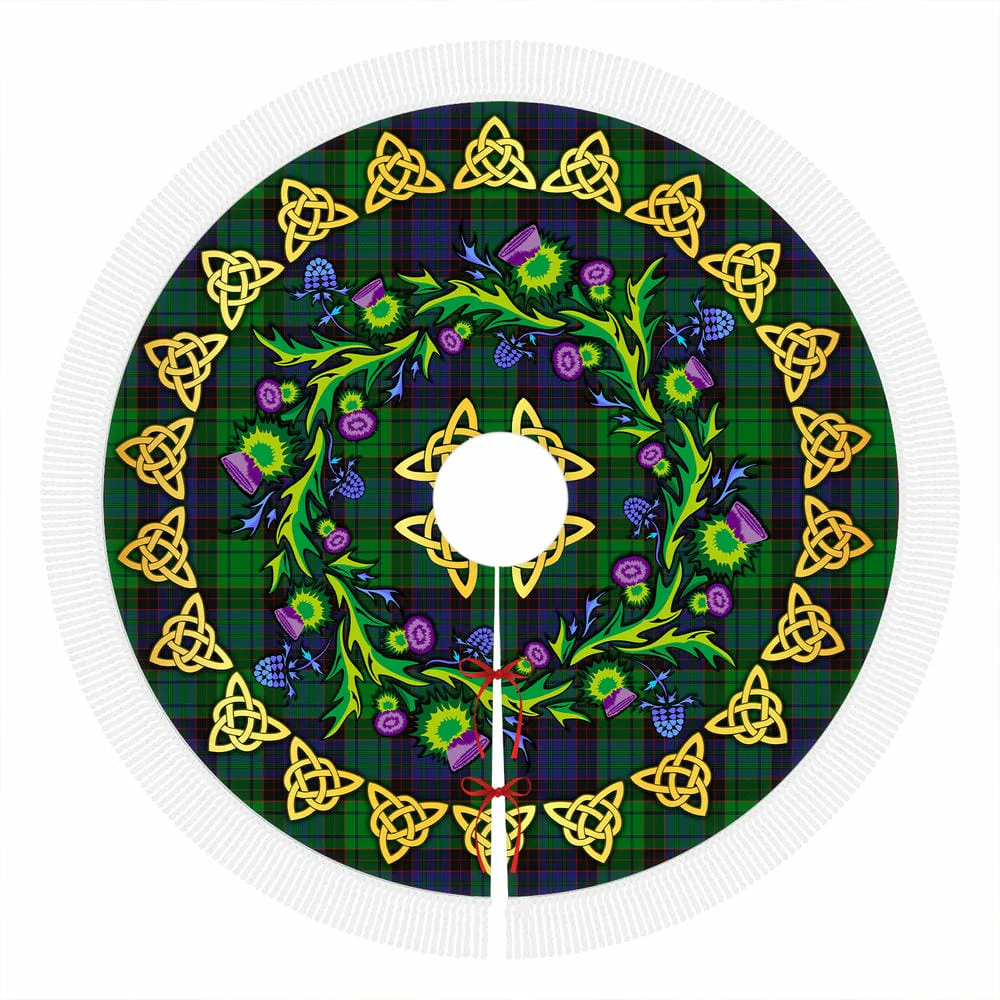 Scottish Stewart Old Modern Tartan Thistle Celtic Knot Christmas Tree Skirt - Image 4