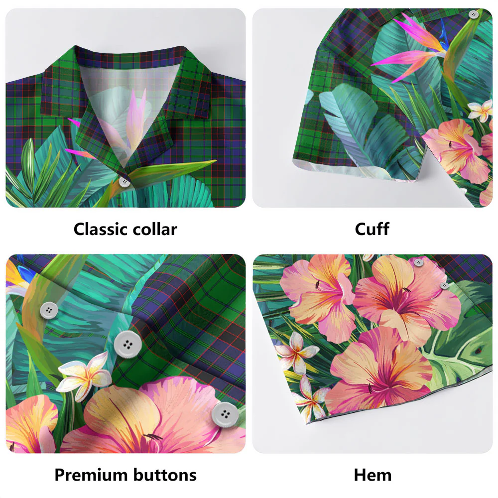 Scottish Stewart Old Modern Tartan Hawaiian Shirt Bouquet Tropical Style - Image 3