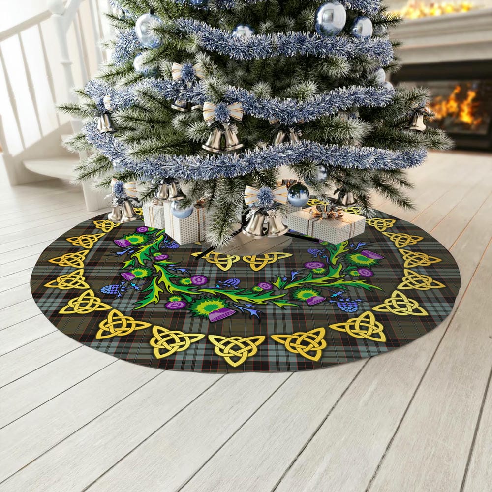 Scottish Stewart Old Weathered Tartan Thistle Celtic Knot Christmas Tree Skirt - Image 3