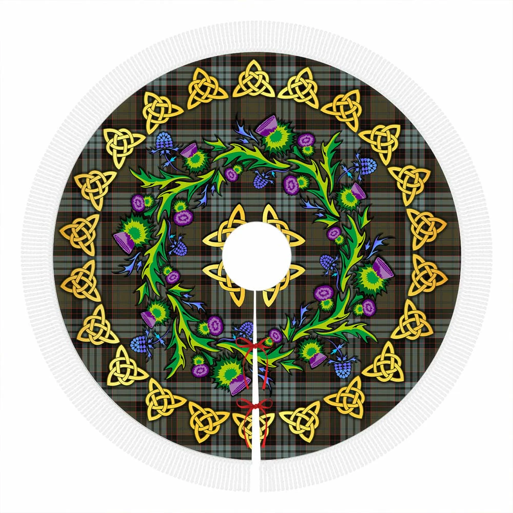 Scottish Stewart Old Weathered Tartan Thistle Celtic Knot Christmas Tree Skirt - Image 4