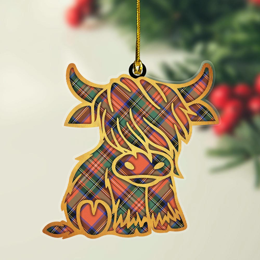 Scottish Stewart Royal Ancient Tartan Highland Cow Ornament