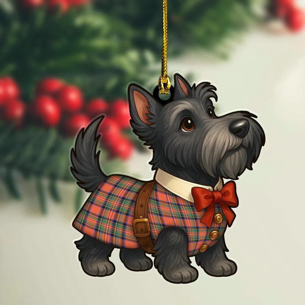 Scottish Stewart Royal Ancient Tartan Ornament Scottie Dog