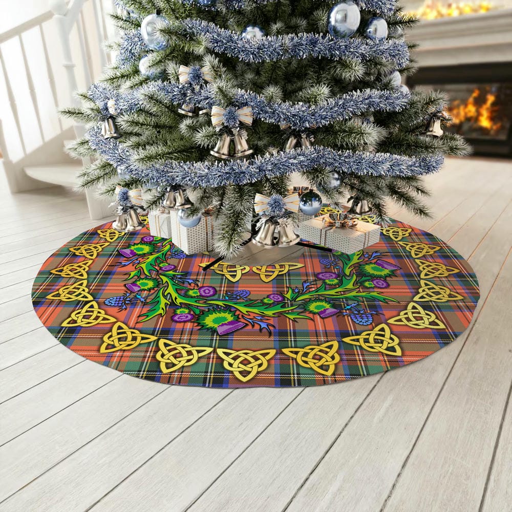 Scottish Stewart Royal Ancient Tartan Thistle Celtic Knot Christmas Tree Skirt - Image 3