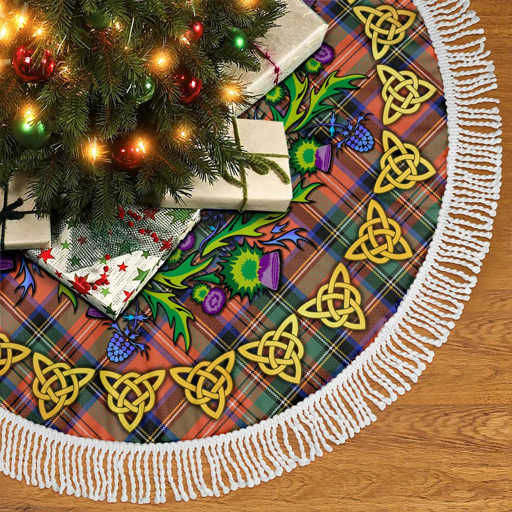 Scottish Stewart Royal Ancient Tartan Thistle Celtic Knot Christmas Tree Skirt - Image 5