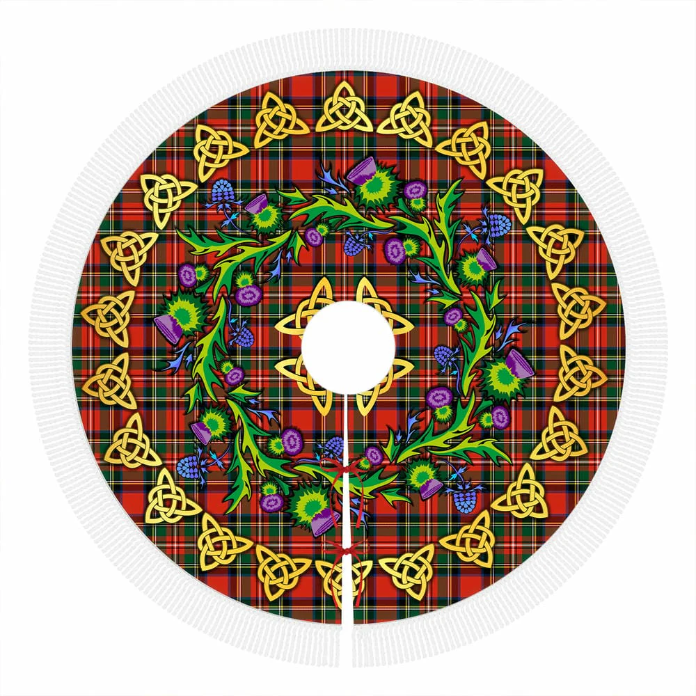 Scottish Stewart Royal Modern Tartan Thistle Celtic Knot Christmas Tree Skirt - Image 4