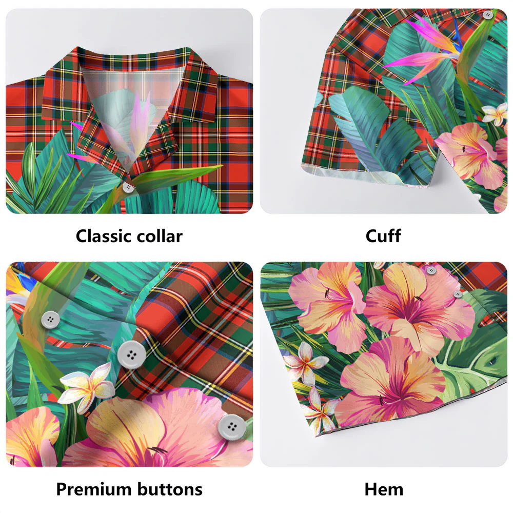 Scottish Stewart Royal Modern Tartan Hawaiian Shirt Bouquet Tropical Style - Image 3