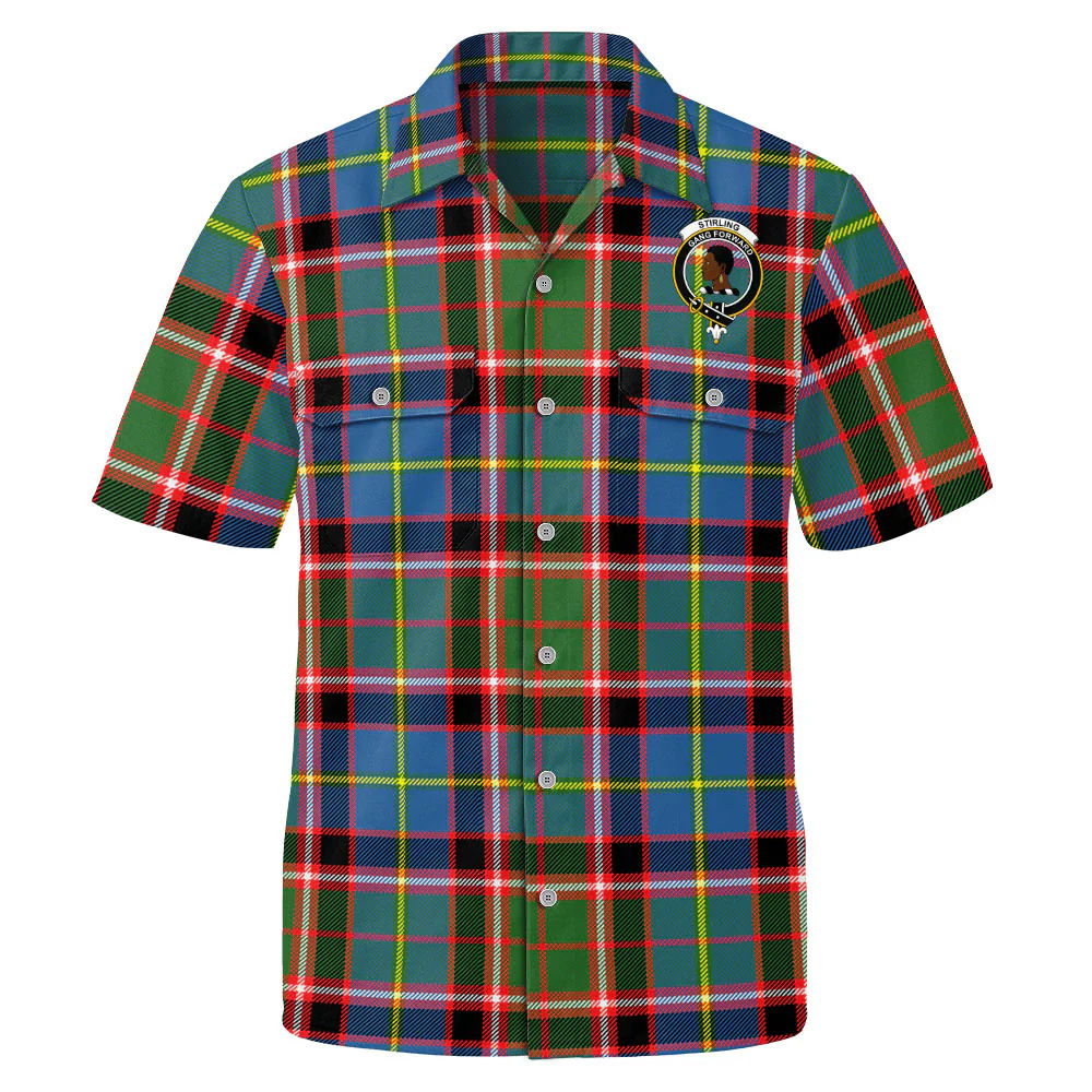 Scottish Stirling & Bannockburn District Clan Badge Tartan Short Sleeve Work Shirt - Image 2