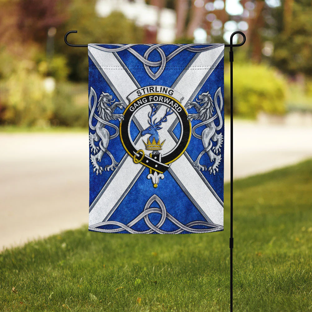 Scottish Stirling (of Cadder Present Chief) Clan Badge Garden Flag Silver Rampant Lion Emblem - Image 3