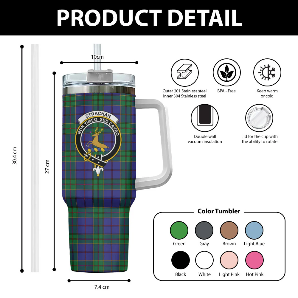 Scottish Strachan Clan Badge Tartan 40oz Tumbler - Image 2