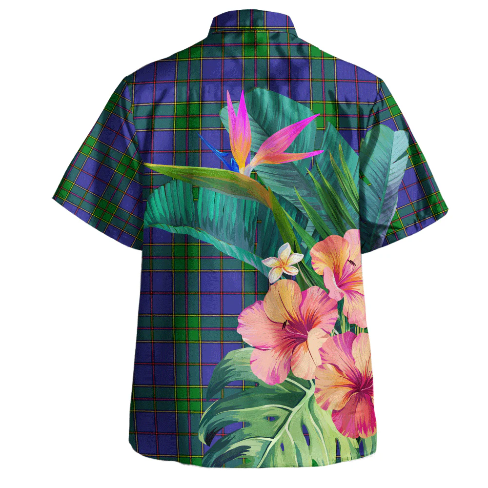 Scottish Strachan Clan Badge Tartan Hawaiian Shirt Bouquet Tropical Style - Image 4