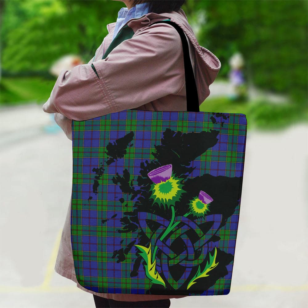 Scottish Strachan Tartan Canvas Bag With Shoulder Strap With Thistle - Image 2