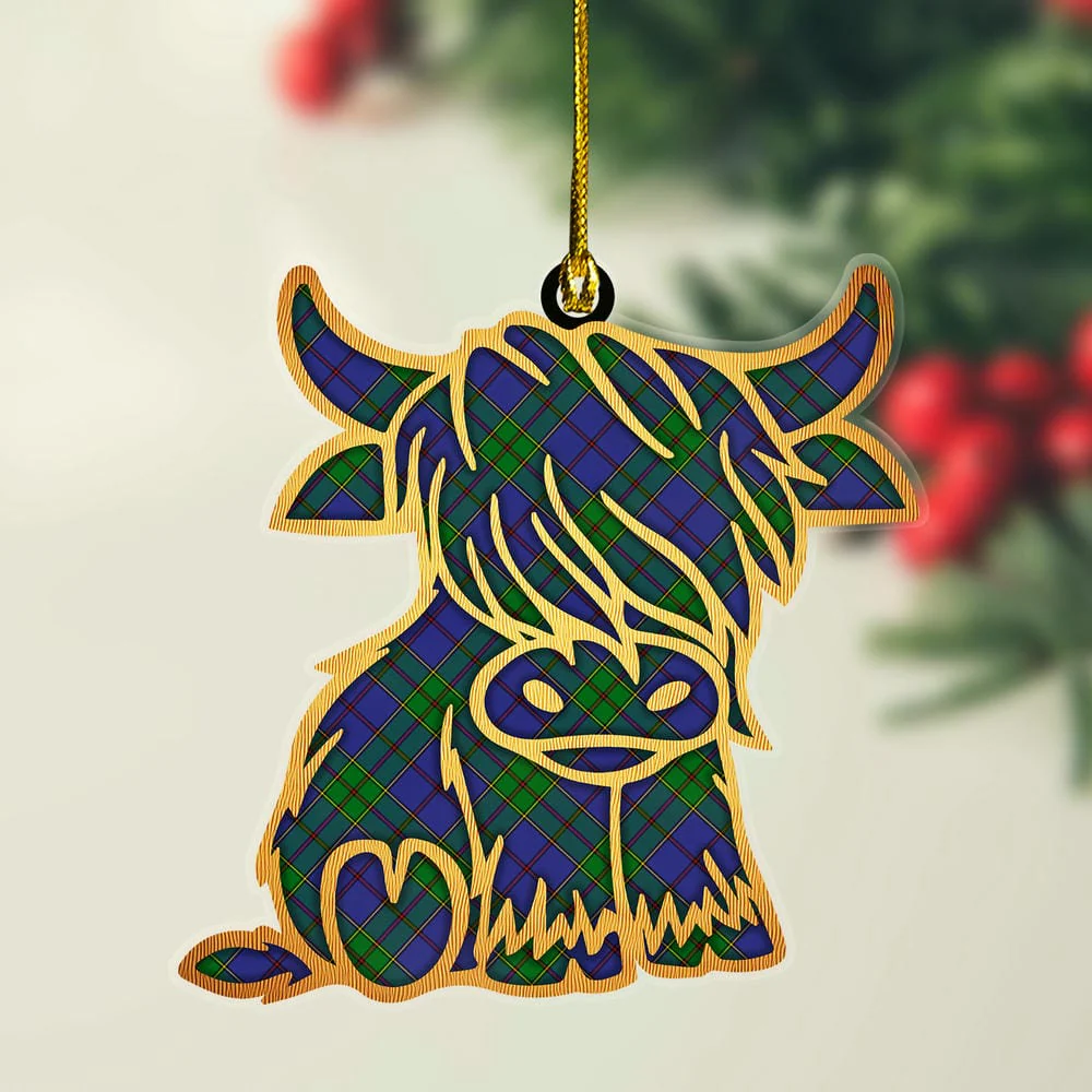 Scottish Strachan Tartan Highland Cow Ornament