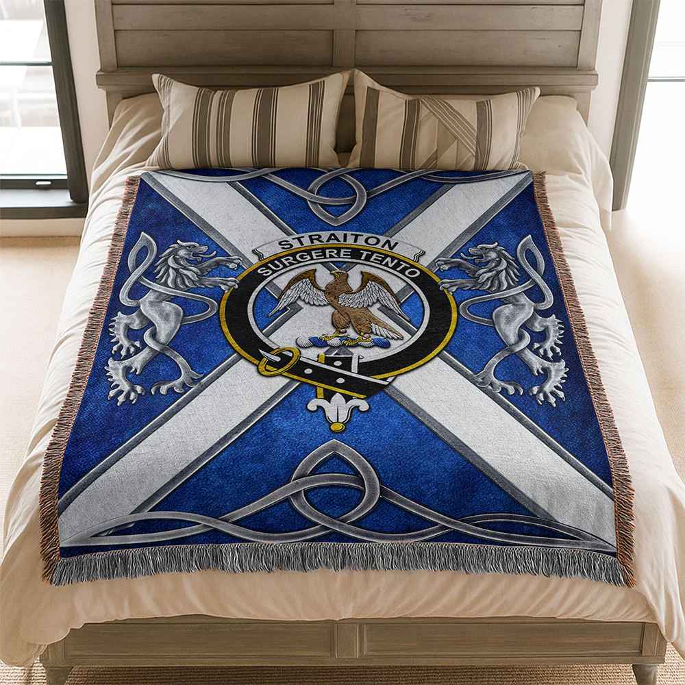 Scottish Straiton Clan Badge Woven Blanket Silver Rampant Lion Emblem - Image 2