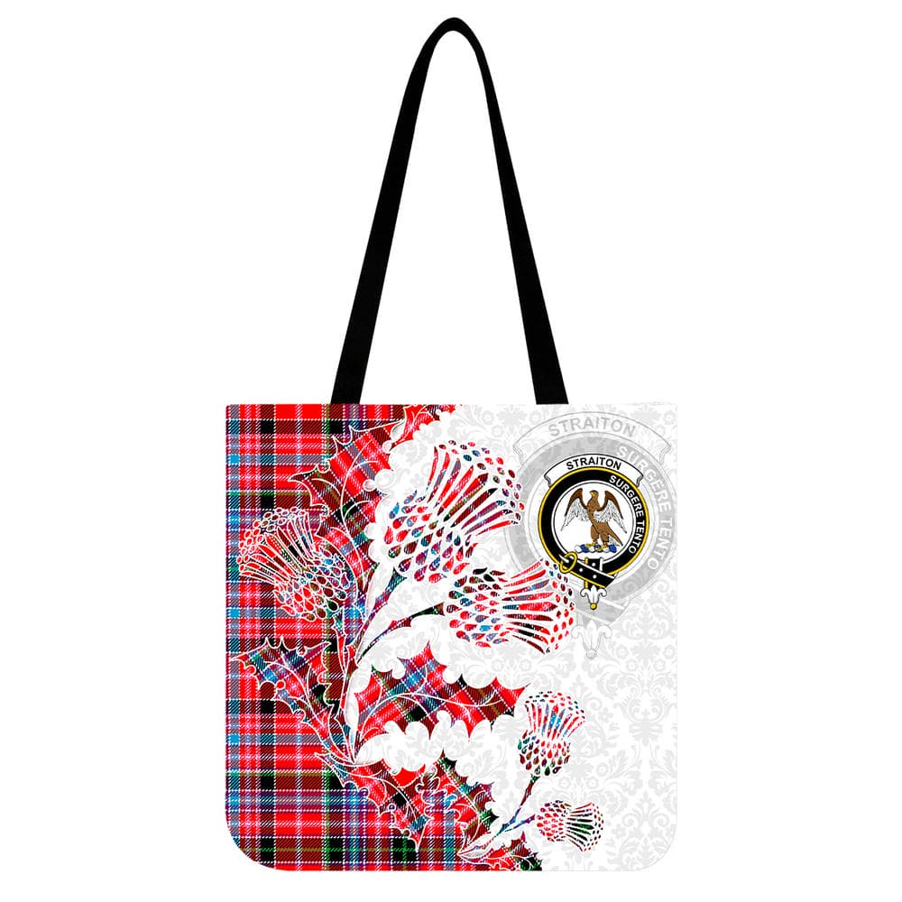 Scottish Straiton Clan Crest Tartan Tote Bag - Thistle Flowers Style