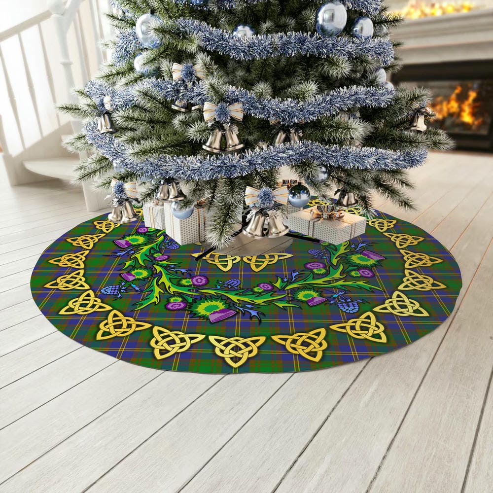 Scottish Strange of Balkaskie Tartan Thistle Celtic Knot Christmas Tree Skirt - Image 3
