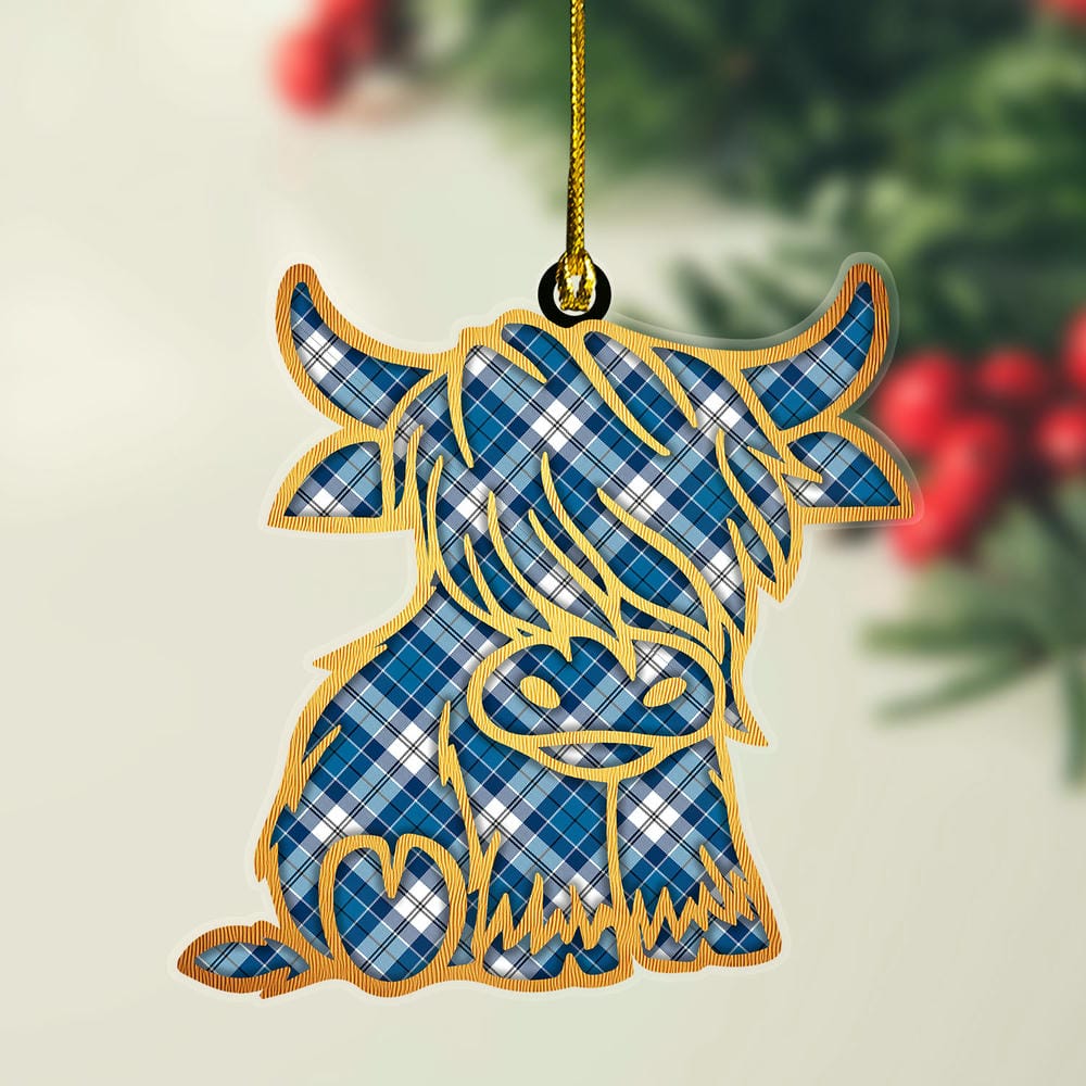 Scottish Strathclyde District Tartan Highland Cow Ornament