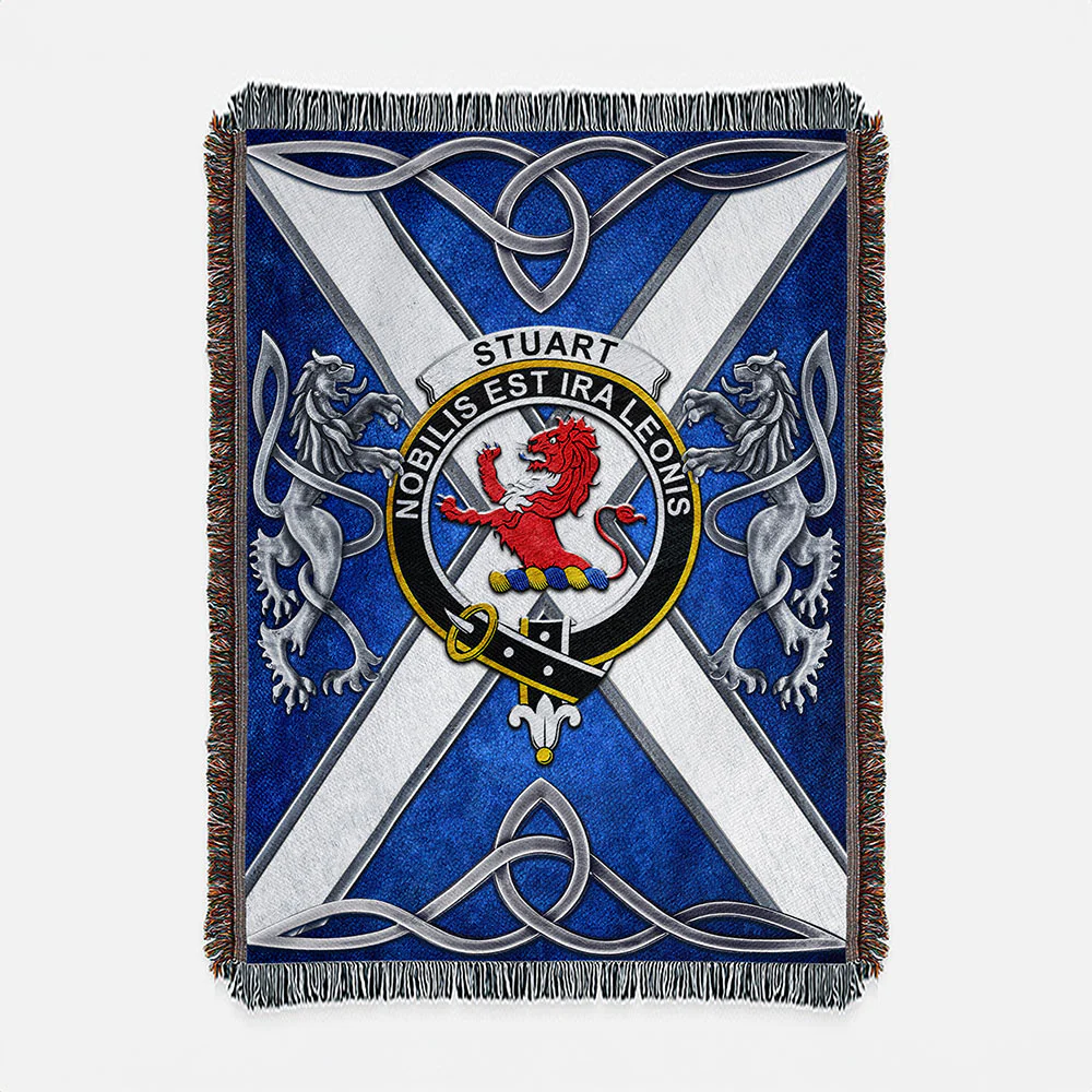 Scottish Stuart Clan Badge Woven Blanket Silver Rampant Lion Emblem