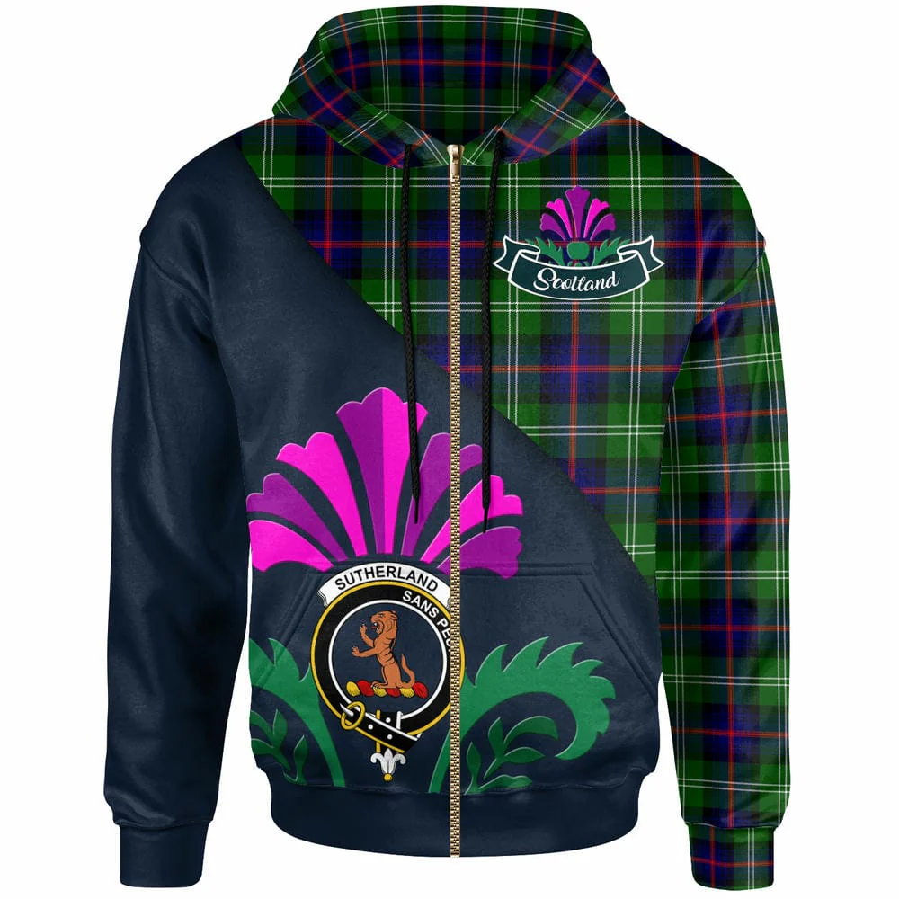 Scottish Sutherland II Clan Badge Tartan Hoodie - Scotland Thistle Style - Image 3
