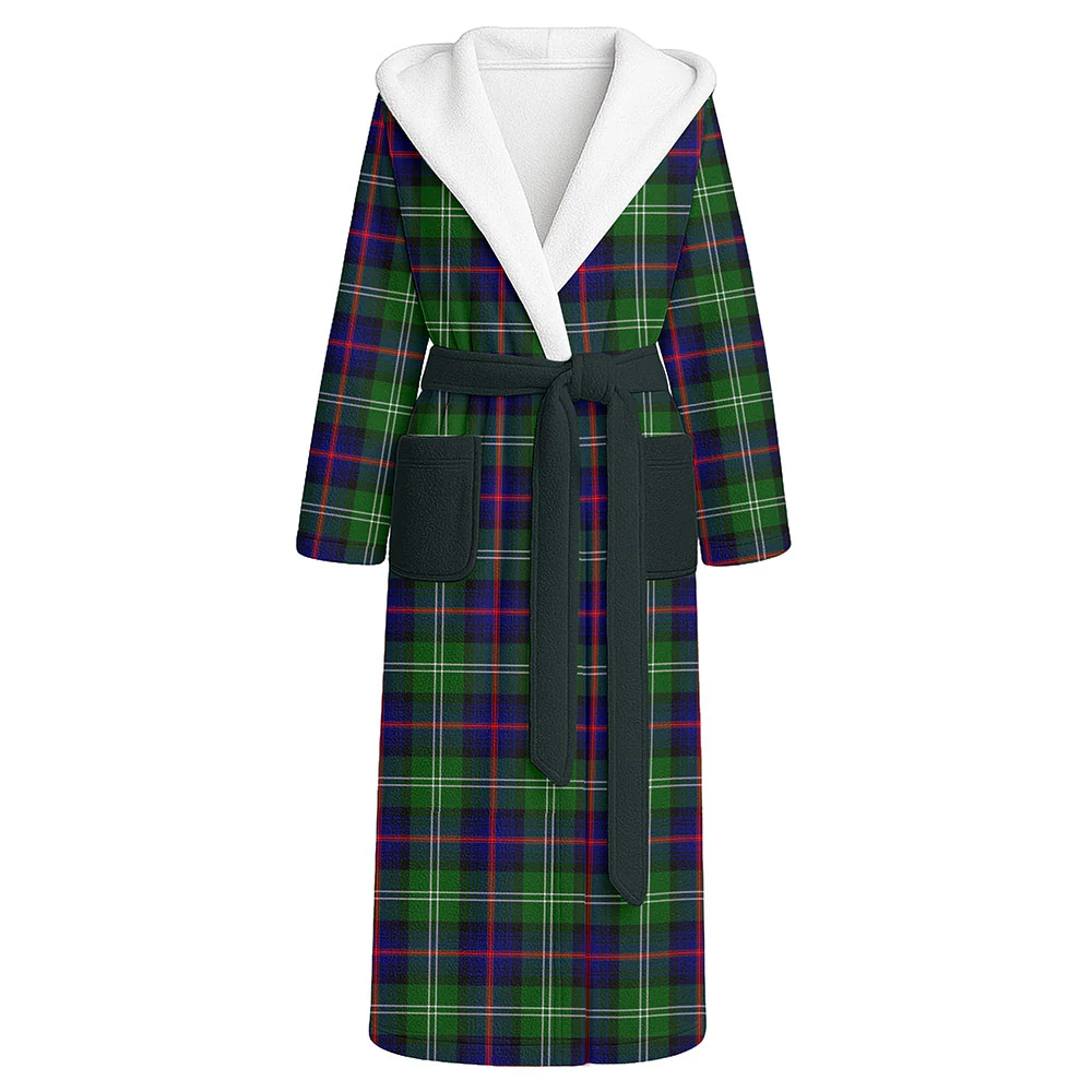 Scottish Sutherland Modern Clan Badge Tartan Flannel Hooded Bathrobe